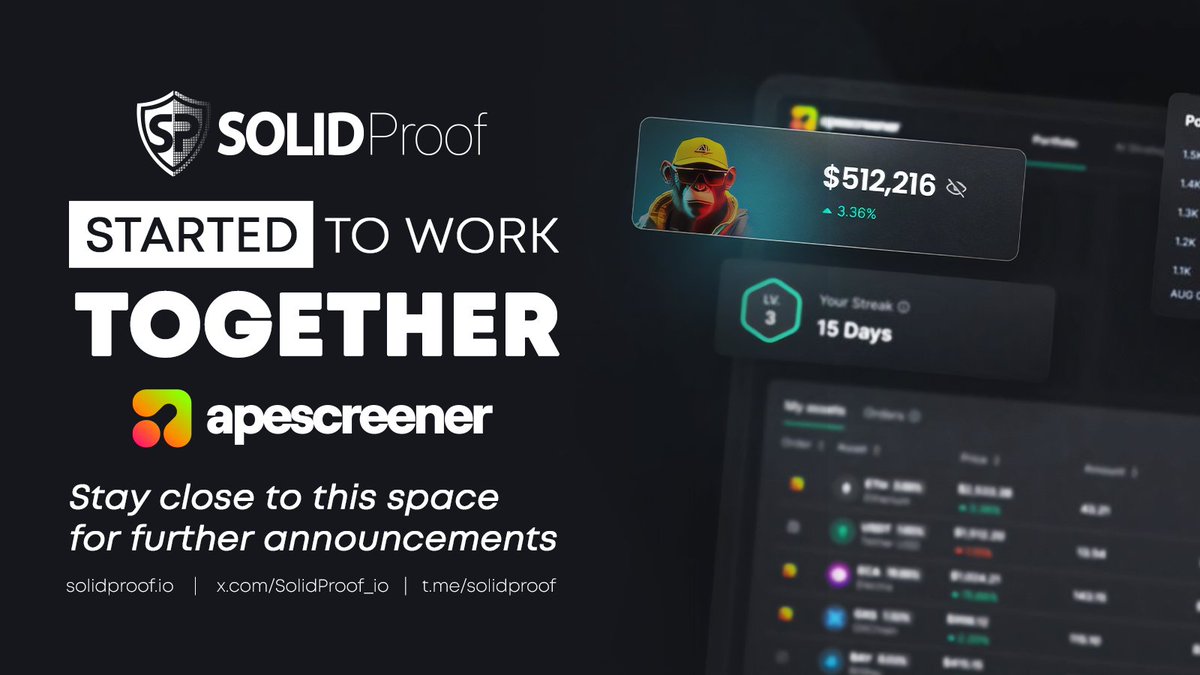 SolidProof_io's tweet photo. One milestone after another📲
It's amazing what our technical team can now provide in such a short time.
Thanks to @apescreener for the next technical integration.
Check what we have in the pipeline👇 https://t.co/m3BDVHLhNk