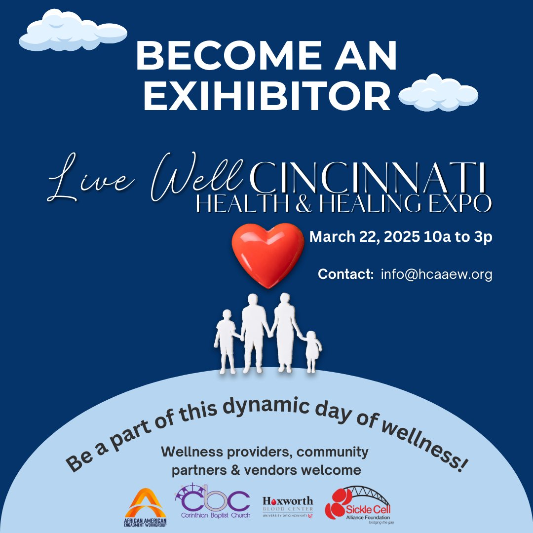 Are you a wellness practitioner, community health worker, or provider committed to disrupting health inequities? 

Join us on March 22nd for a day of wellness with #HCAAEW, Corinthian Baptist &amp; <a href="/HoxworthUC/">HoxworthUC</a>. 

Learn more: info@hcaaew.org. 

#Wellness #Cincinnati #SCAFCincy
