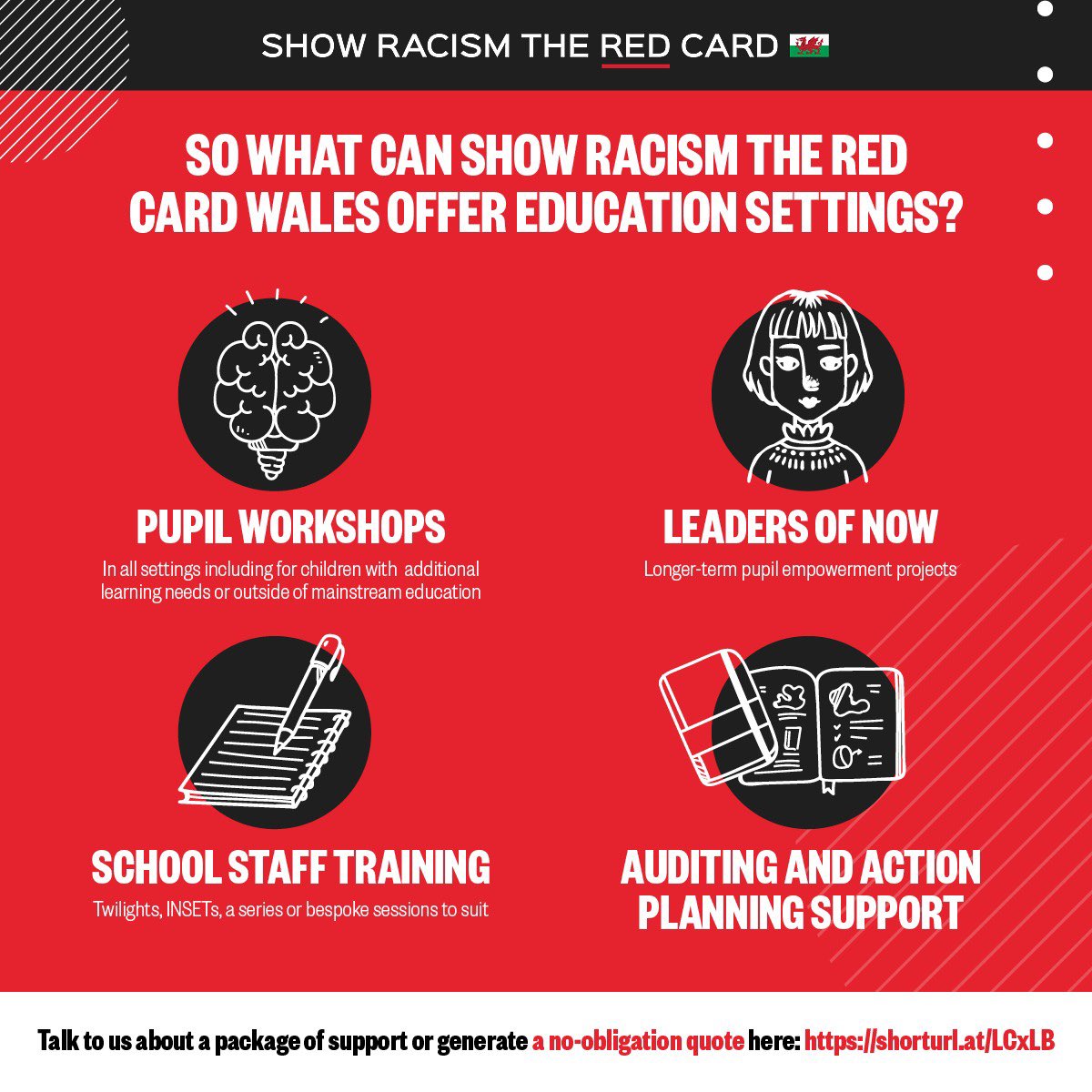 SRtRC Wales | Cymru 🏴 (@theredcardwales) on Twitter photo At <a href="/theredcardwales/">SRtRC Wales | Cymru 🏴</a> we support organisations across Wales & the South West of England with anti-racism education & strategies of how to create an anti-racist culture & ethos.
Reach out to discuss how we can support your setting👇🏽
shorturl.at/LCxLB
#ShowRacismtheRedCard At <a href="/theredcardwales/">SRtRC Wales | Cymru 🏴</a> we support organisations across Wales & the South West of England with anti-racism education & strategies of how to create an anti-racist culture & ethos.
Reach out to discuss how we can support your setting👇🏽
shorturl.at/LCxLB
#ShowRacismtheRedCard