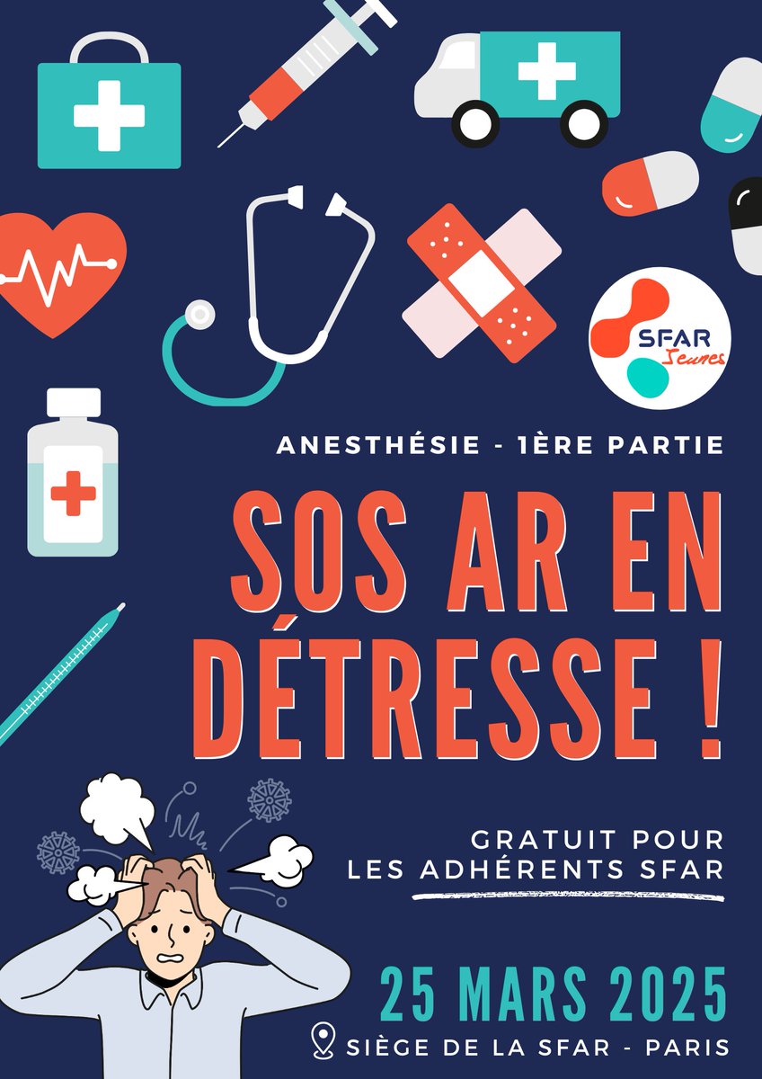 SFAR Anesthésie Réanimation (@sfar_org) on Twitter photo 🗓️ Le 25 Mars, assistez à la journée SOS AR en détresse - Anesthésie - 1ère partie, avec le comité <a href="/SFARJeunes/">SFAR Jeunes</a> !
✍️ Inscriptions ➡️ sfar.org/evenement/jour…
<a href="/AJARFrance/">AJAR France 🇫🇷</a> <a href="/SNPHARE/">SNPHARE</a> <a href="/SNJeunesAR/">Syndicat National des Jeunes Anesth-Réa</a> <a href="/jeunesMIR/">ANJMIR</a> <a href="/contactfnir/">Fédération Nationale des Infirmiers de Réanimation</a> <a href="/SNIA75/">SNIA : Syndicat Nal des #IADE</a> <a href="/SyndicatSnarf/">SNARF</a> <a href="/ISNItwit/">ISNI - InterSyndicale Nationale des Internes</a> 🗓️ Le 25 Mars, assistez à la journée SOS AR en détresse - Anesthésie - 1ère partie, avec le comité <a href="/SFARJeunes/">SFAR Jeunes</a> !
✍️ Inscriptions ➡️ sfar.org/evenement/jour…
<a href="/AJARFrance/">AJAR France 🇫🇷</a> <a href="/SNPHARE/">SNPHARE</a> <a href="/SNJeunesAR/">Syndicat National des Jeunes Anesth-Réa</a> <a href="/jeunesMIR/">ANJMIR</a> <a href="/contactfnir/">Fédération Nationale des Infirmiers de Réanimation</a> <a href="/SNIA75/">SNIA : Syndicat Nal des #IADE</a> <a href="/SyndicatSnarf/">SNARF</a> <a href="/ISNItwit/">ISNI - InterSyndicale Nationale des Internes</a>