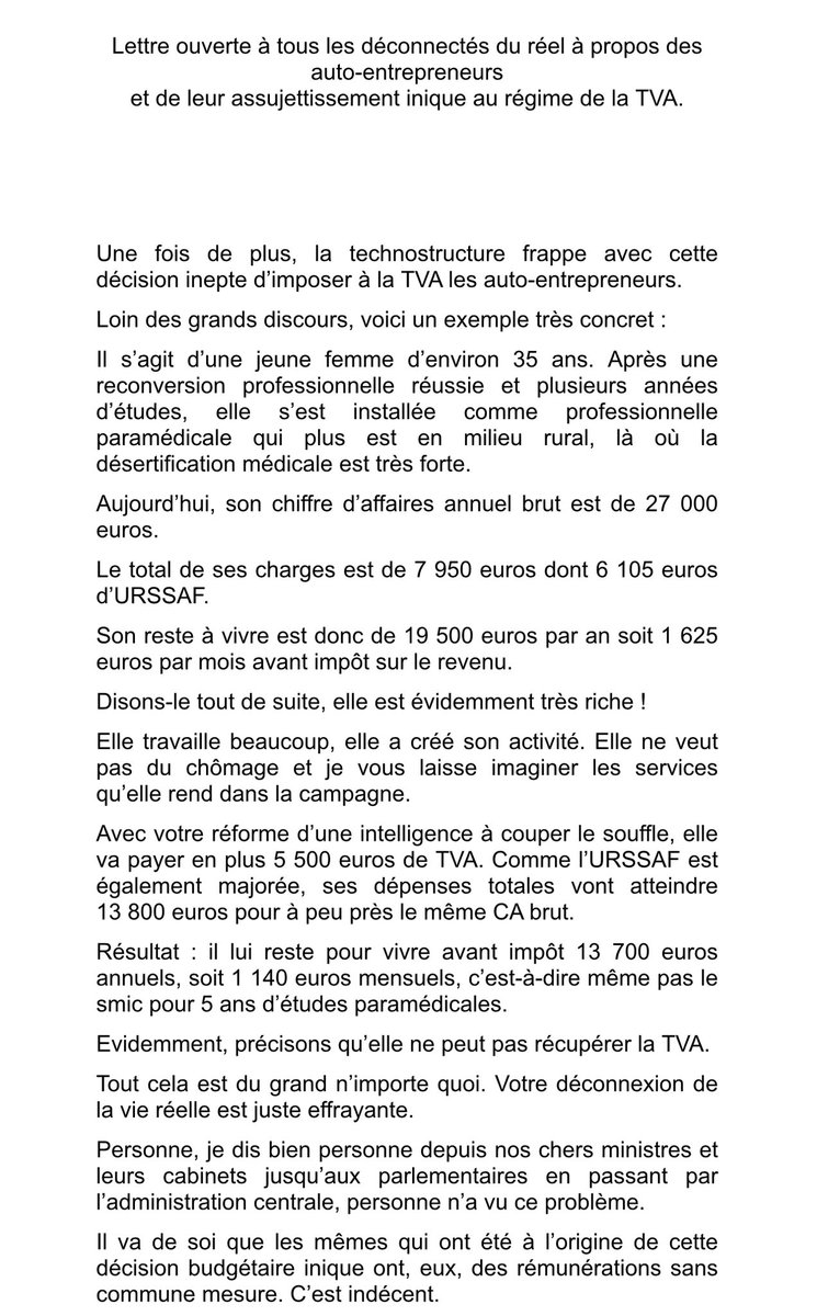 SergeGrouard's tweet photo. Assez à la technostructure complètement déconnectée de la réalité ! Vous trouverez ci-dessous la lettre ouverte que j’ai adressée à Madame la ministre ainsi qu’à tous les parlementaires. #autoentrepreneurs https://t.co/jsy1doFV8I