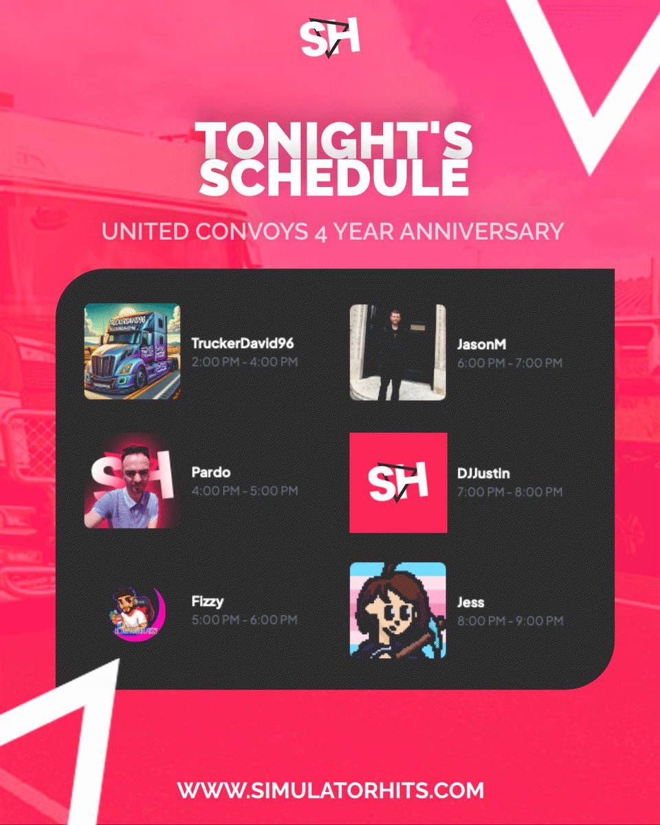 Happy Friday! 🎉

Hope your all well today. We've got some cracking shows coming up for you today. As we are celebrating United Convoys 4th year anniversary.  So get yourswlf tuned in from 2PM UK time and enjoy the tracks we have lined up.
SimulatorHits.com is the place to