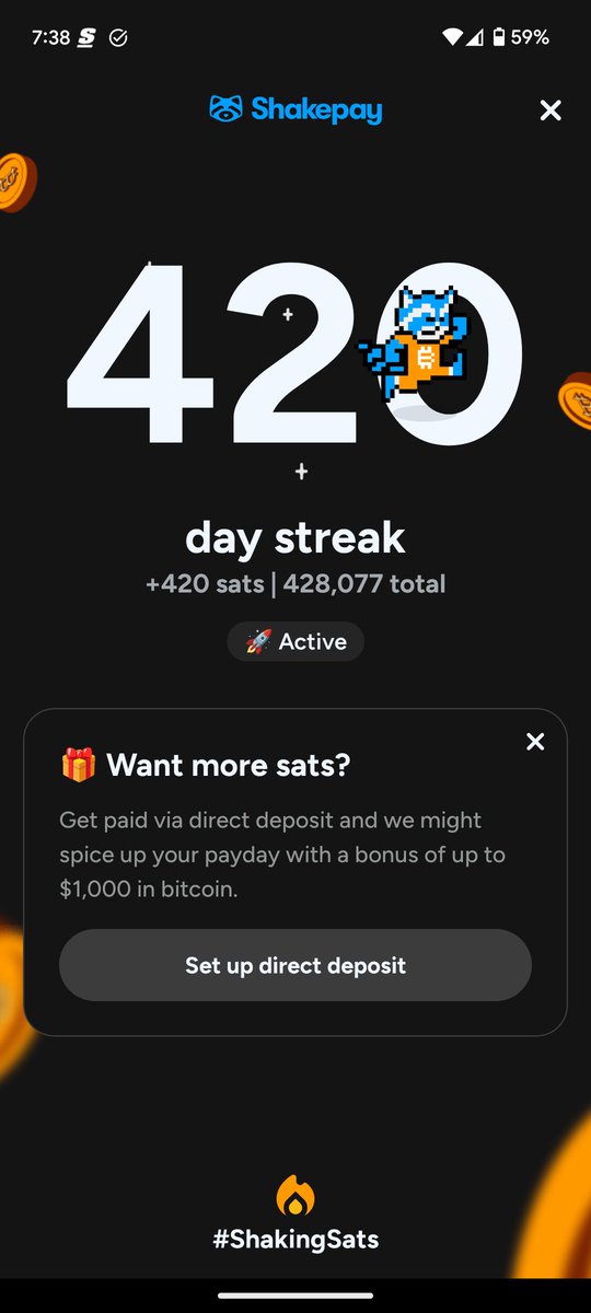 wezzly_d's tweet photo. @shakepay another milestone after my first 365 streak. Next stop, comma club. https://t.co/LCpj3M3352