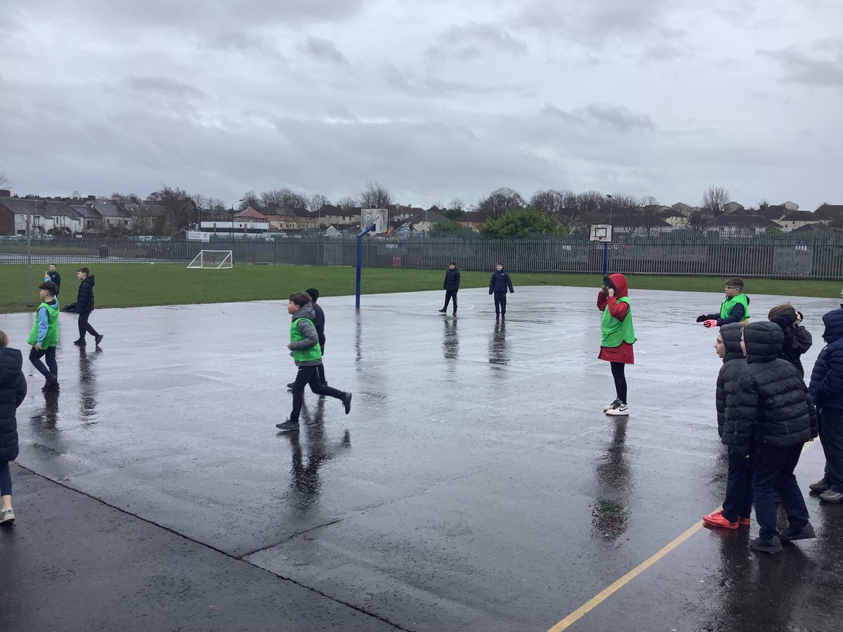 StMaryscbridge's tweet image. Some P6 children have kindly organised a football tournament. Today we managed to get one game before rain spoiled the fun. #pupilleadership #keepingfit #fun