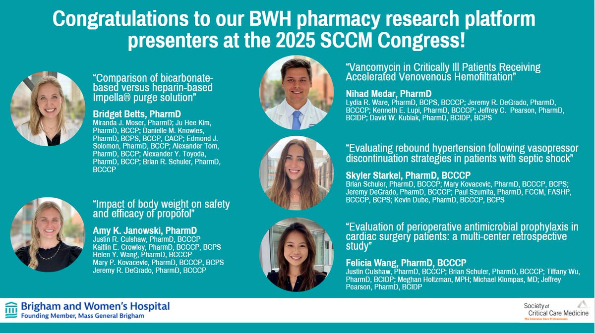 Brigham and Women’s (BWH) Pharmacy Department (@brighampharmacy) on Twitter photo Congrats to our BWH pharmacy members who presented excellent research at the 2025 <a href="/SCCM/">SCCM</a> Congress in Orlando! #TwitteRx #PharmRes <a href="/bettsbridget0/">Bridget Betts</a> <a href="/amy_janowski/">amy</a> <a href="/nihadmedar99/">Nihad Medar</a> <a href="/skylerstarkel/">Skyler Starkel</a> <a href="/felicialeesha27/">Felicia Wang</a> Congrats to our BWH pharmacy members who presented excellent research at the 2025 <a href="/SCCM/">SCCM</a> Congress in Orlando! #TwitteRx #PharmRes <a href="/bettsbridget0/">Bridget Betts</a> <a href="/amy_janowski/">amy</a> <a href="/nihadmedar99/">Nihad Medar</a> <a href="/skylerstarkel/">Skyler Starkel</a> <a href="/felicialeesha27/">Felicia Wang</a>