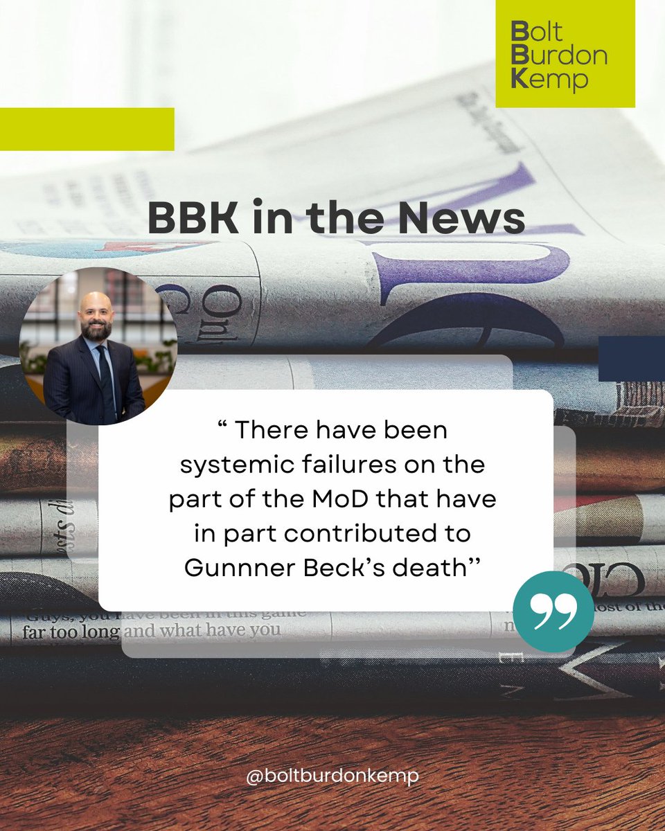 Ahmed Al-Nahhas, Partner and Head of our Military Claims Team, is quoted in Portsmouth News today following the tragic death of Gunner Jaysley Beck. Ahmed highlights the failings of the MOD and the need for action. Read more here: tinyurl.com/44wyb6kf