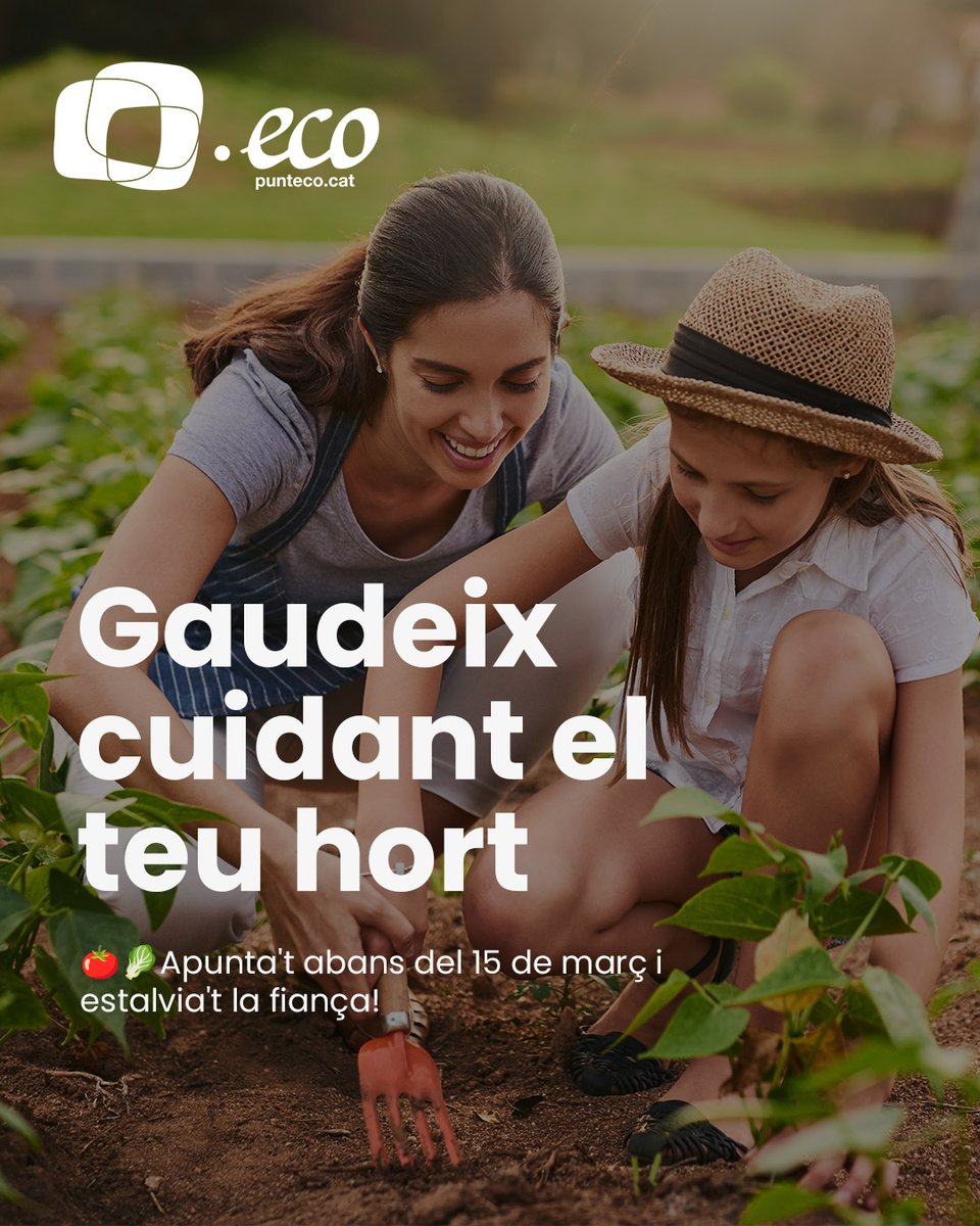 Gaudeix cuidant el teu hort ecològic i collint els teus fruits! 🍅🥬No et perdis la nostra promoció d'inici de temporada i no paguis fiança pel lloguer del teu hort.  
⏩ Disposem d'horts a 📍 Cappont i a 📍Pardinyes 
⏩ Horts de 25m2 i de 50m2 
Promoció vàlida fins a 15 de març!