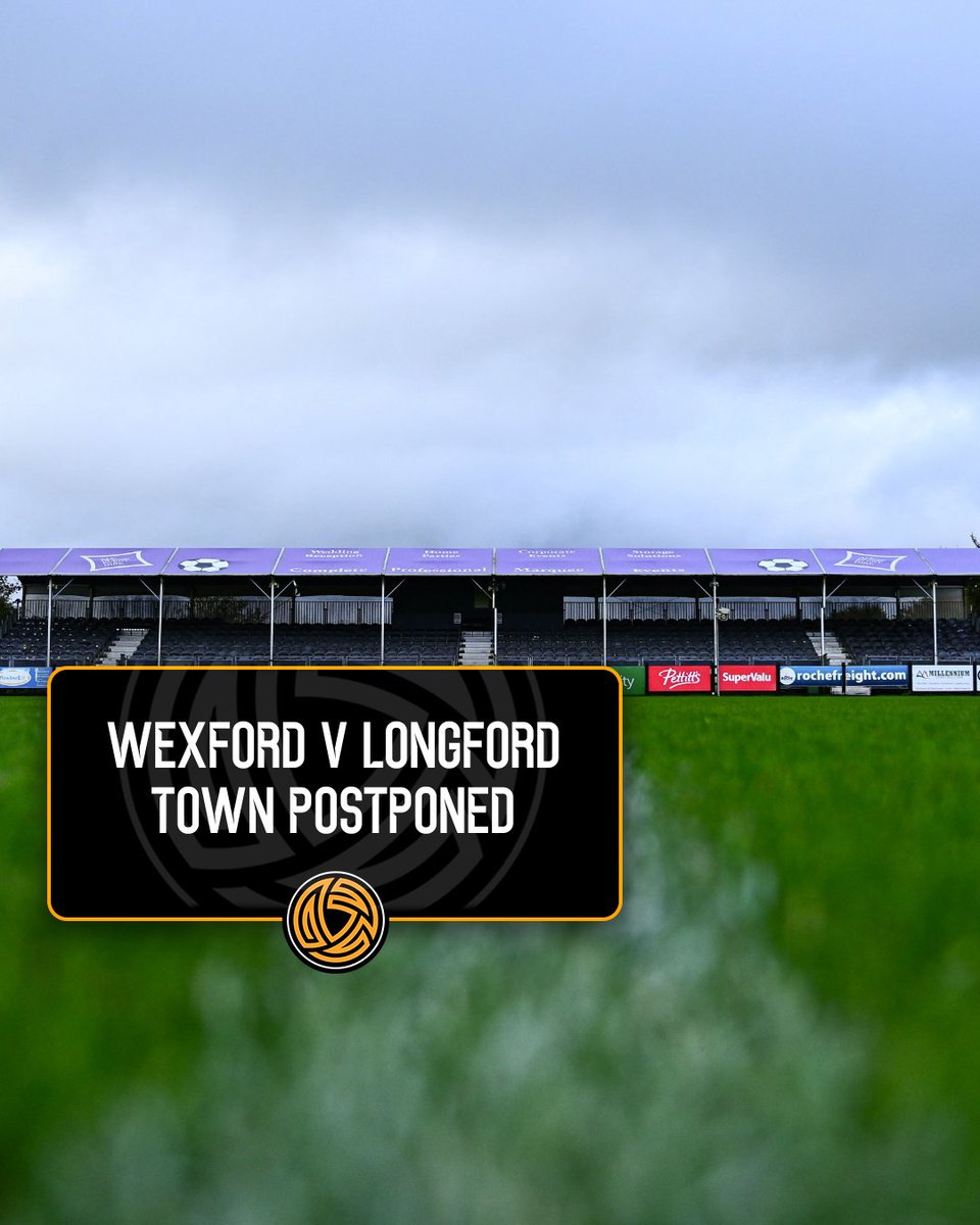 League of Ireland (@leagueofireland) on Twitter photo Following a pitch inspection at Ferrycarrig Park amid heavy rainfall in the area, tonight’s SSE Airtricity Men’s First Division fixture between Wexford and Longford Town has been postponed.
We will issue a new date for the fixture in due course.
<a href="/WexfordFC/">Wexford FC</a> | <a href="/LongfordTownFC/">Longford Town FC</a> Following a pitch inspection at Ferrycarrig Park amid heavy rainfall in the area, tonight’s SSE Airtricity Men’s First Division fixture between Wexford and Longford Town has been postponed.
We will issue a new date for the fixture in due course.
<a href="/WexfordFC/">Wexford FC</a> | <a href="/LongfordTownFC/">Longford Town FC</a>