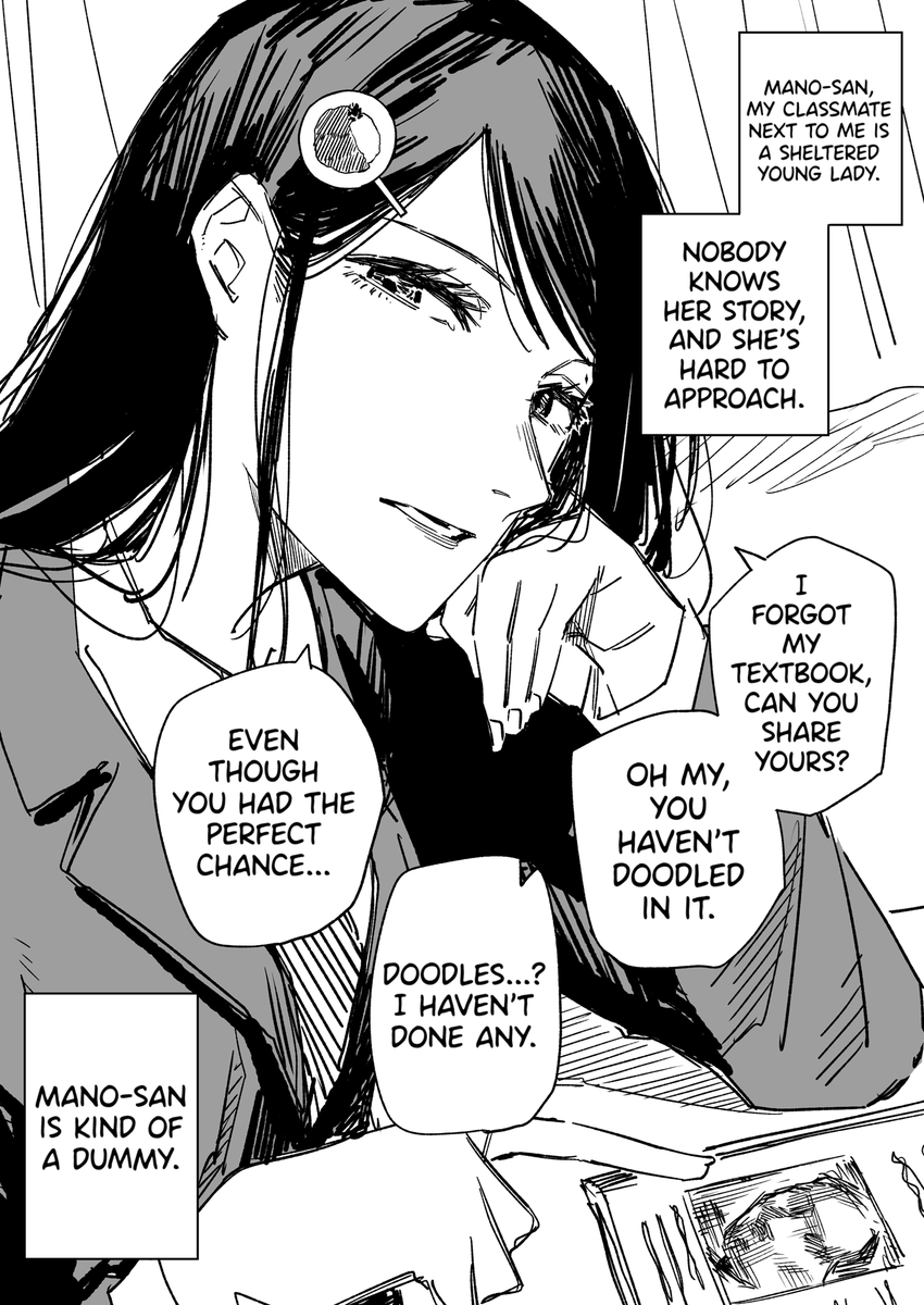English Version! [The sheltered young lady's silliness is starting to show.]
Her name "Mano" is a play on "Manuke" to describe stupid people. 