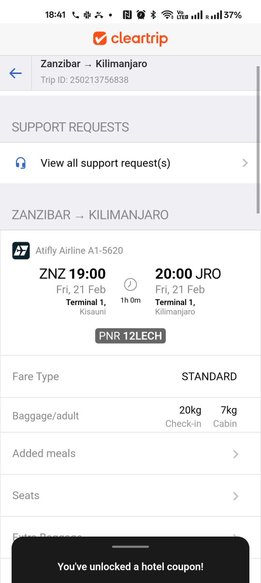 ArvindSivdas's tweet photo. Booked a flight from Zanzibar to Kilimanjaro (screenshot attached) on @Cleartrip 
Reached airport today and Airport authorities have clarified that an airlines like this doesn't exist and has never taken off from the airport. https://t.co/7bCgX80dCK