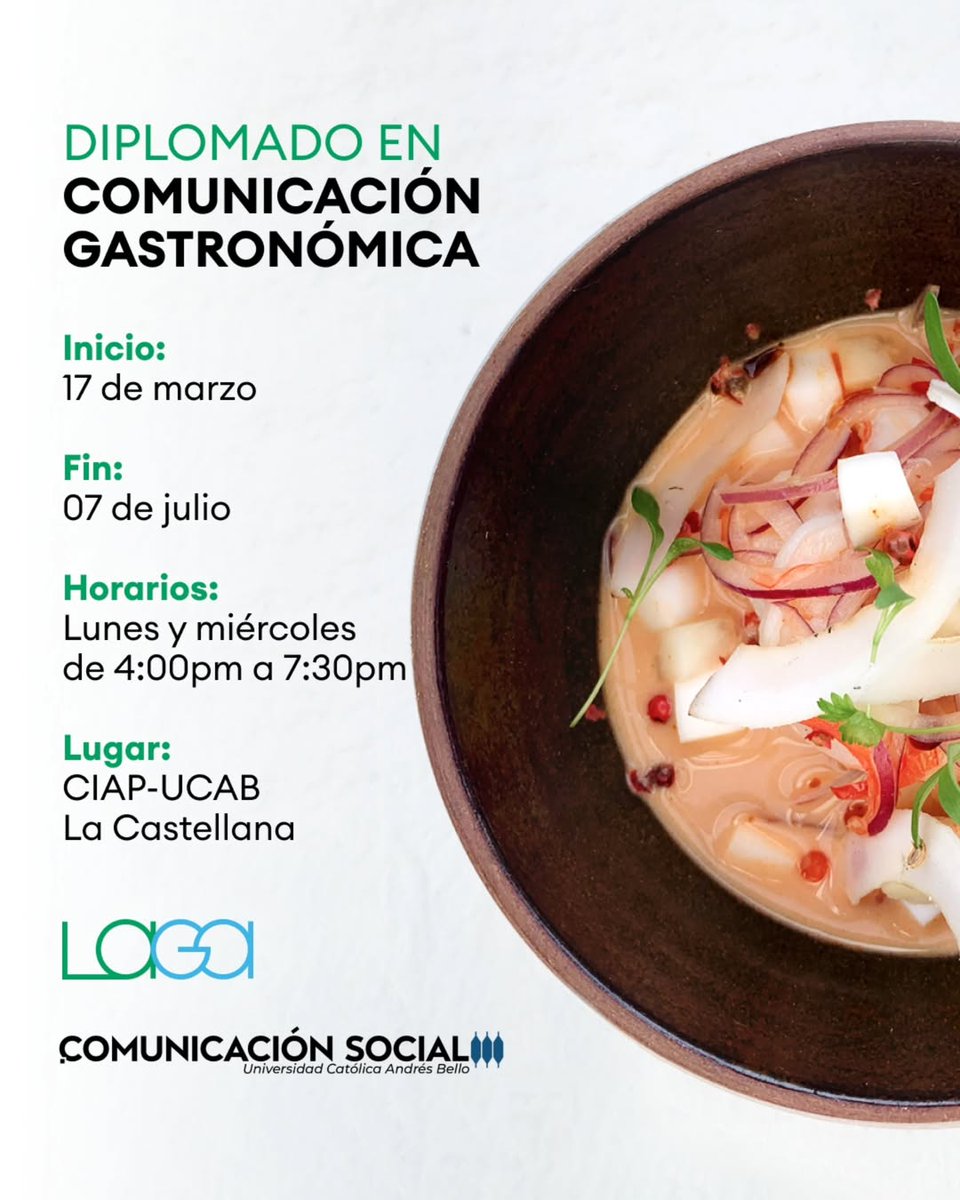 enlaucab's tweet image. Academia de Gastronomía #LAGAucab-Plaza’s presenta innovador diplomado en comunicaciones gastronómicas

Los participantes desarrollarán habilidades en redacción gastronómica, producción de contenido visual, estrategias de comunicación digital y documentación de tradiciones…
