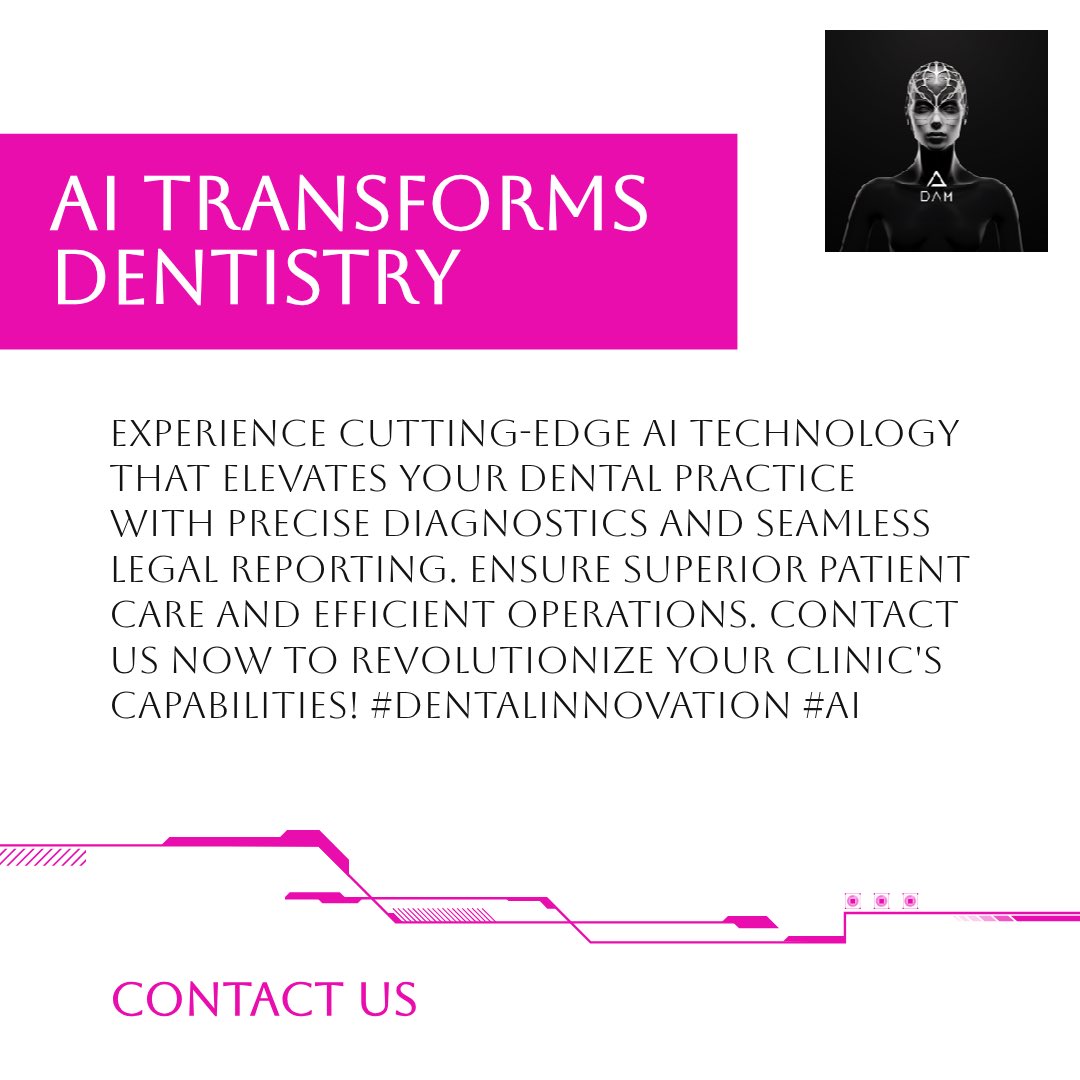 DfAiMedical's tweet photo. Discover how AI revolutionizes your dental practice with precise diagnostics and integrated legal reporting. 

Ensure consistent patient care and streamlined operations. 

Contact us to enhance your clinic's capabilities today! 

#DentalAI #Innovation #AIDentalCare #ArtificialIntelligence #DentalInnovation #PathologyDetection #DigitalDentistry #Teledentistry #HealthTech #Télédentisterie #FuturDeLaDentisterie #SolutionsDentaires #IntelligenceArtificielle #SantéNumérique #ConfianceSanté #InnovationDentaire #AIForHealth #IADentaire #DigitalHealth