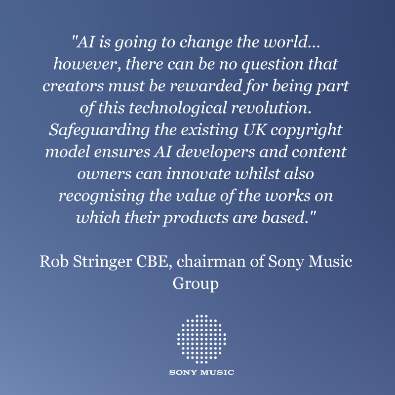 IFPI_org's tweet photo. Global record company heads from @WarnerMusic, @UMG and @sonymusic have spoken out against UK Government plans to change copyright laws for AI training @GovUK @10DowningStreet

@MailOnline @bpi_Music