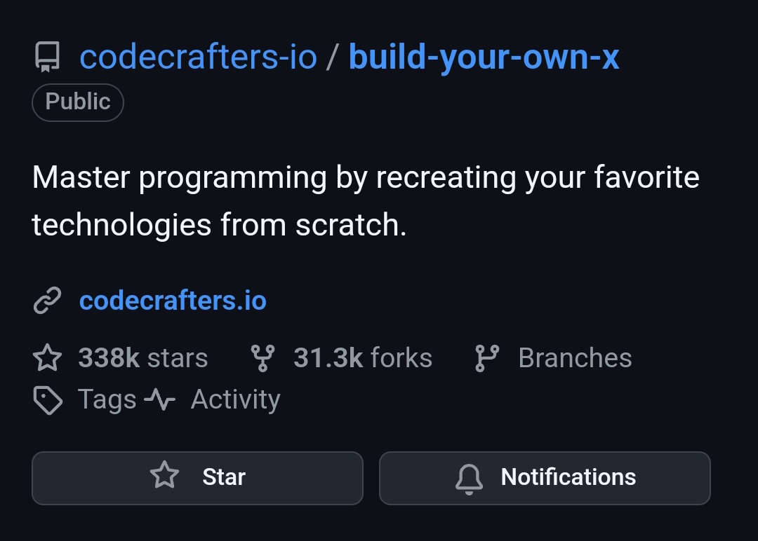 superSaiyanSkai's tweet image. Sick GitHub repo to improve your programming skills by learning how to build applications from scratch.
Link in the comments.