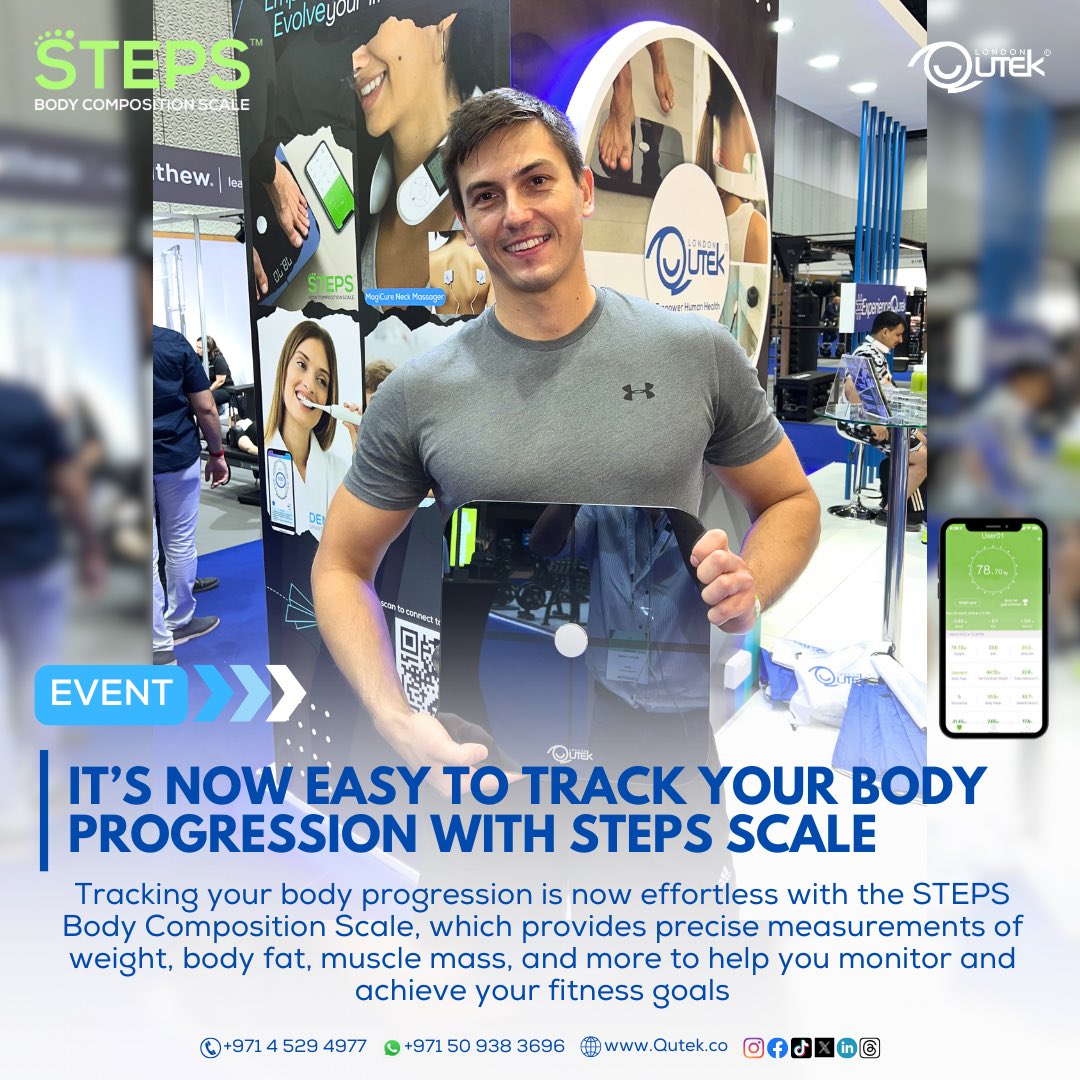 QutekME's tweet photo. The STEPS Body Composition Scale simplifies tracking your fitness journey by offering detailed and accurate measurements of key metrics like weight, body fat percentage, muscle mass, and more.

Call 04 529 4977 or WhatsApp us at 050 938 3696 for inquiries

#ExperienceQutek https://t.co/RsZ1Ix7ep6