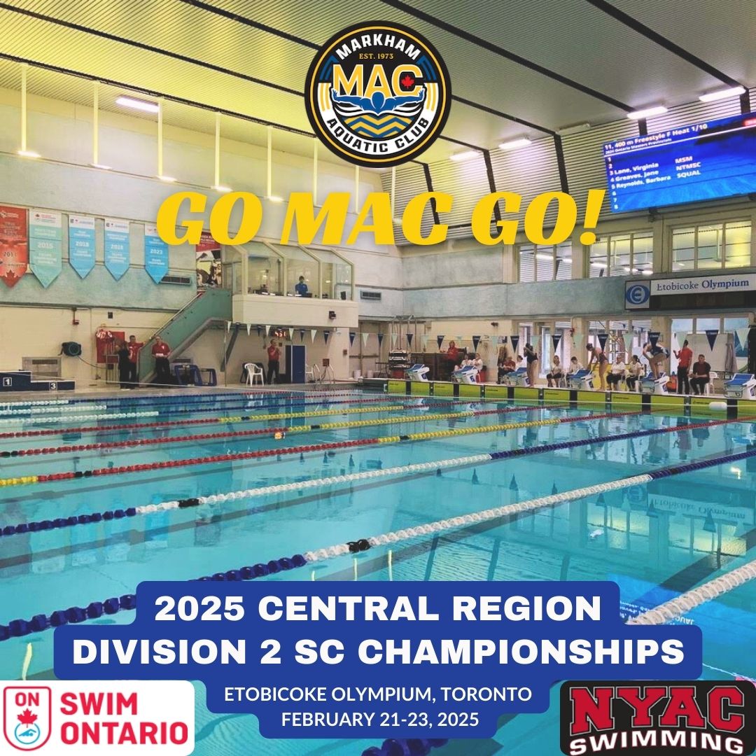 macswimclub's tweet image. Another speedy weekend kicks off today! Best of luck to the #MACarmy racing at 2025 Central Region Division 2 SC Championships this weekend! #gomacgo #fastweekend #wearemarkhamswimming. A big thank you to @nyac_toronto officials and volunteers for hosting this champs!❤️