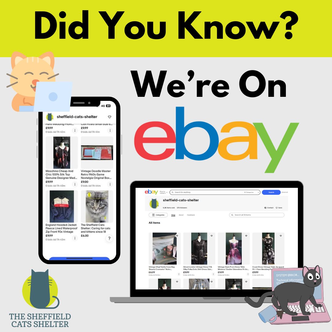 Did you know we’re on Ebay? You can find our shopfront online at ‘Sheffield Cats Shelter’, where you’ll find designer fashion, collectibles and vintage accessories👗

Please visit our Ebay site here: charity.ebay.co.uk/charity/i/The-…