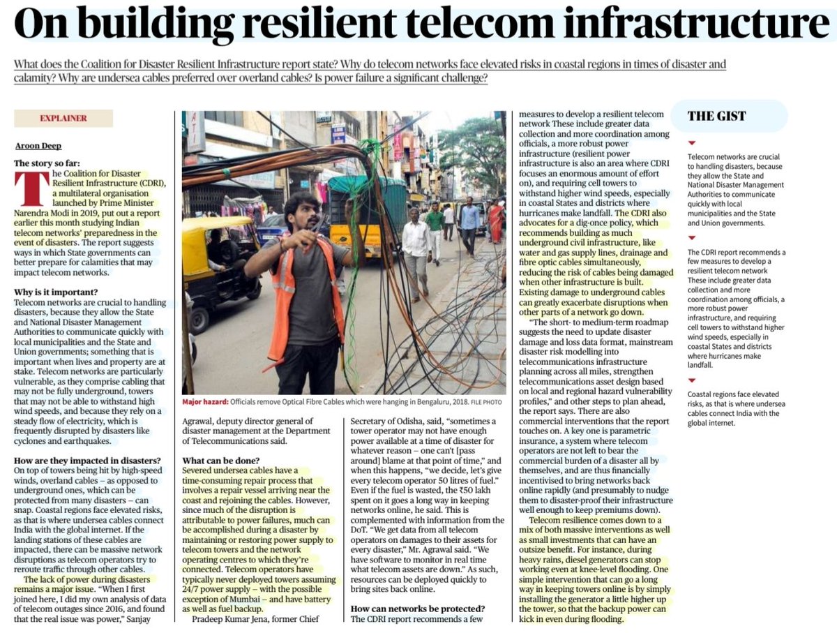 imRavikantYadav's tweet photo. 'On building resilient telecom Infrastructure'
'#CDRI Report:Indian #telecoms networks preparedness in evnt of #disaster '
:An informative article by Sh Aroon Deep
@AroonDeep
#TelecomNetwork #Infrastructure #DisasterManagement
#Connectivity
#Internet #DigOne #Policy
#UPSC https://t.co/n2kC8AliKJ