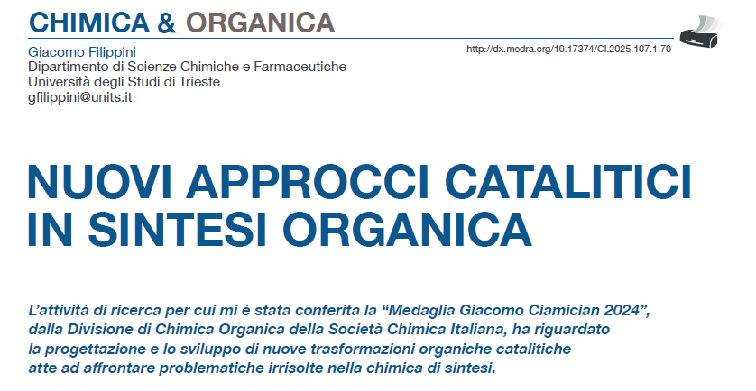 Giacomo Filippini (@giacomofilippi1) on Twitter photo Ringrazio la rivista "La Chimica & L'Industria" della <a href="/SocChimIta/">Società Chimica Italiana</a> per avermi dato la possibilità di descrivere le mie attività di ricerca condotte presso il <a href="/DSCF_UniTS/">Chemical & Pharmaceutical Sciences at UniTS</a> della <a href="/UniTrieste/">Università di Trieste</a>.
Articolo al seguente link: soc.chim.it/riviste/chimic… Ringrazio la rivista "La Chimica & L'Industria" della <a href="/SocChimIta/">Società Chimica Italiana</a> per avermi dato la possibilità di descrivere le mie attività di ricerca condotte presso il <a href="/DSCF_UniTS/">Chemical & Pharmaceutical Sciences at UniTS</a> della <a href="/UniTrieste/">Università di Trieste</a>.
Articolo al seguente link: soc.chim.it/riviste/chimic…
