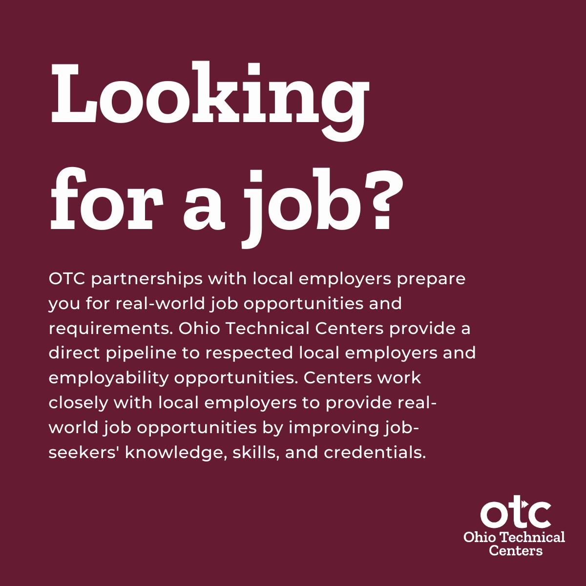 We connect students with real-world job opportunities through strong partnerships with local employers. Our programs provide the skills, credentials, and hands-on experience needed to secure jobs in growing industries.

#CareerTechOhio #FastTrackOhio #AdultCareerTraining