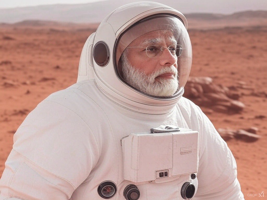 Sridharmacha's tweet image. I asked @grok to generate image of Modi on Mars and this is what I got 😀 @elonmusk @narendramodi