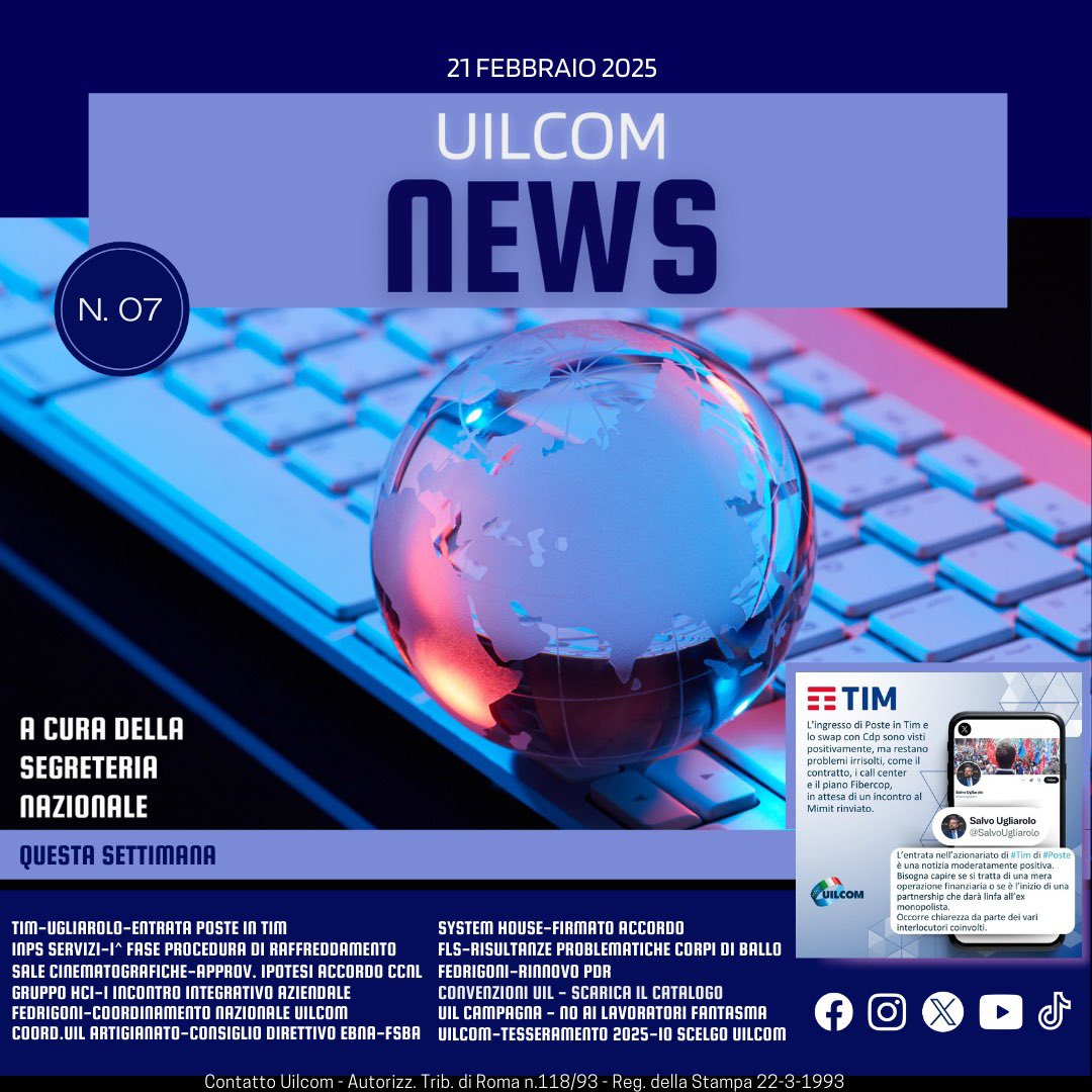 📣È online il VII numero di UILCOM NEWS a cura della Segreteria Nazionale
0️⃣7️⃣-2️⃣0️⃣2️⃣5️⃣

uilcom.it/wp-content/upl…