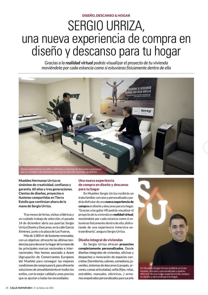 No os perdáis el último número de la revista Calle Mayor donde #Terxy hace una aparición durante el reportaje de Sergio Urriza Descanso 💫 Durante el reportaje podréis aprender sobre las experiencias de compra en descanso para tu hogar. ⬇️

#SergioUrriza #RevistaCalleMayor