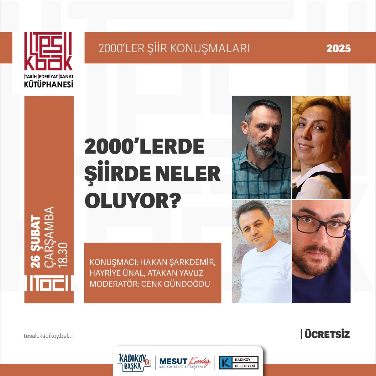 buzdokuzdergi's tweet photo. İstanbul'da buluşalım⛅️
🗓️26 Şubat Çarşamba
⌚️18.30
İstanbul, Kadıköy #TESAK’ta Cenk Gündoğdu’nun moderatörlüğünde 2000’ler Şiiri Konuşmaları🗣️ https://t.co/jAq8nnU2i4