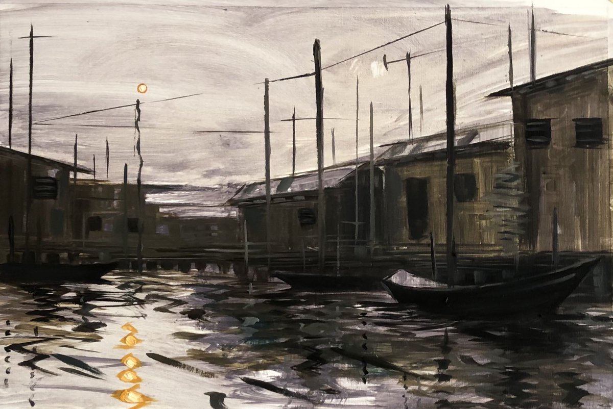 AkinsemoyinBas2's tweet photo. Description : 
Twilight descends on the harbor, painting the water with shimmering gold as the day fades.
#goldenhour
#artistsoninstagram 
#instagram 
#explore 
#explorepage
#explorepage✨ 
#oilpainting 
#africanart 
#modernart 
#contempraryart https://t.co/31lFylI9jM