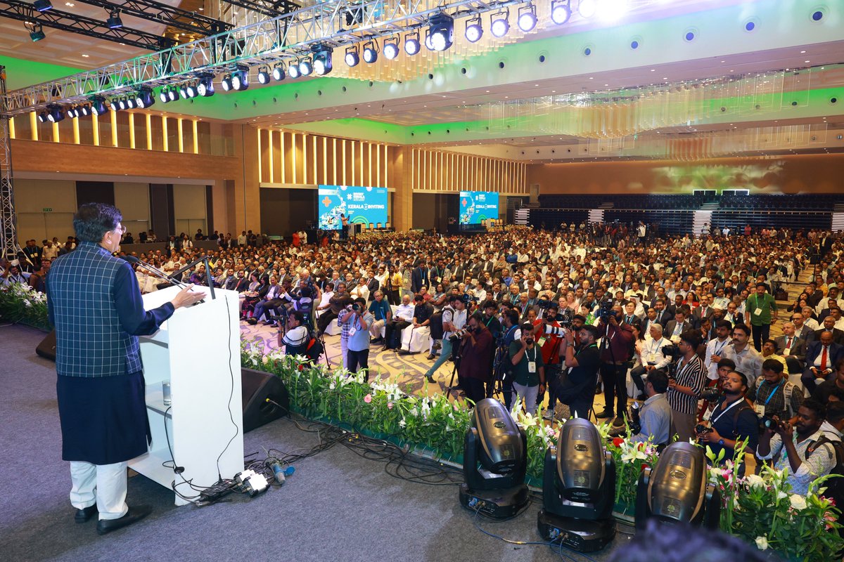 PRajeevOfficial's tweet photo. Union Minister for Commerce & Industry Shri. @PiyushGoyal addressed the Invest Kerala Global Summit today, highlighting Kerala’s industrial potential and investment opportunities. His address reinforces the state’s commitment to fostering a strong business ecosystem. Looking forward to more meaningful collaborations that drive growth and innovation. #ComeOnKerala