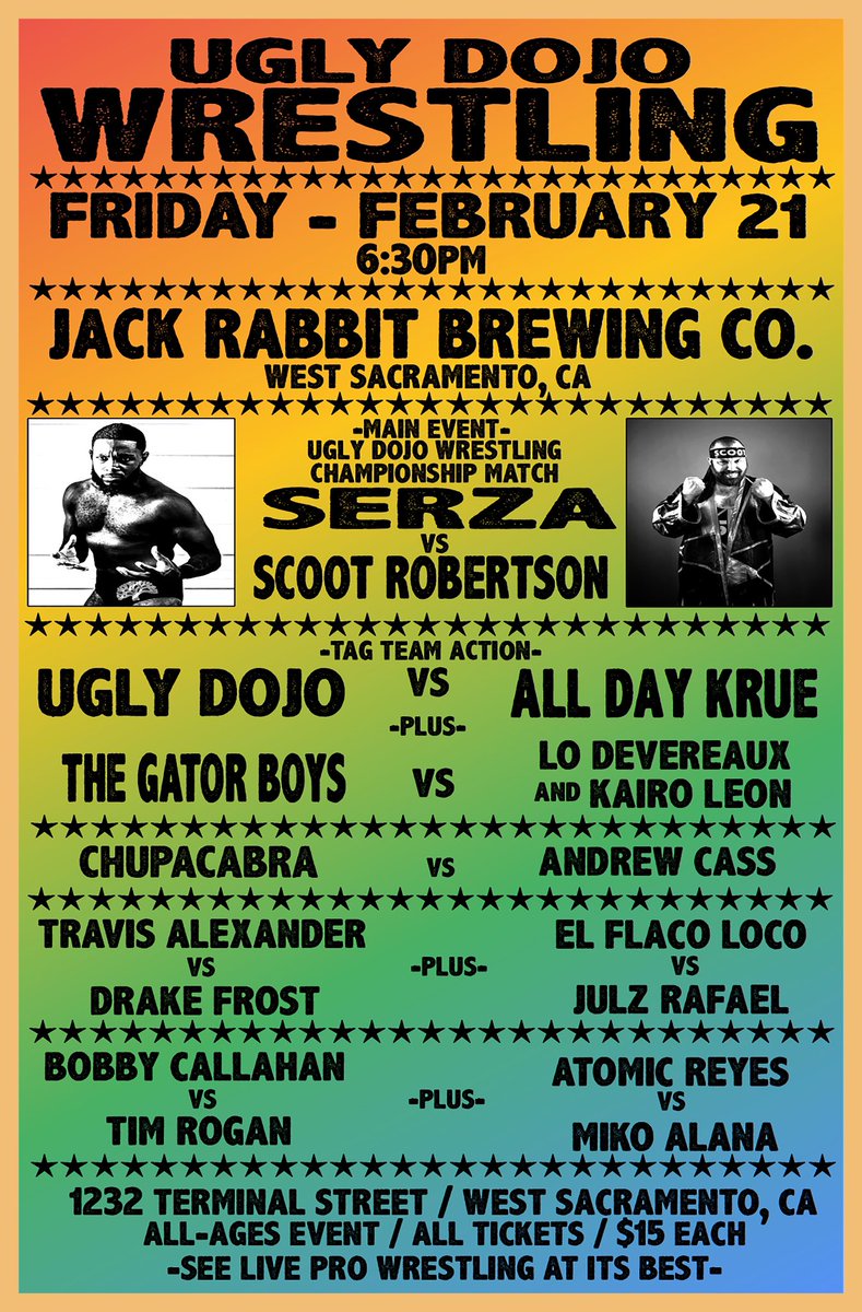TONIGHT in West Sacramento 
<a href="/UglyDojo/">Ugly Dojo</a> at <a href="/JackrabbitBeer/">Jackrabbit Brewing Company</a>