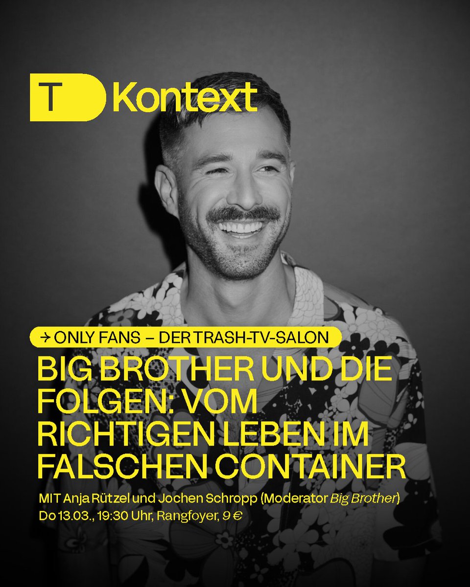 DT Kontext (@dt_berlin) on Twitter photo Wer ist der Mensch im Container?
Diese und andere Fragen besprechen <a href="/aruetzel/">Anja Rützel</a> und <a href="/JochenSchropp/">Jochen Schropp</a> am Donnerstag 13.03 um 19:30 Uhr im Deutschen Theater.
Karten gibt's hier: deutschestheater.de/programm/produ… Wer ist der Mensch im Container?
Diese und andere Fragen besprechen <a href="/aruetzel/">Anja Rützel</a> und <a href="/JochenSchropp/">Jochen Schropp</a> am Donnerstag 13.03 um 19:30 Uhr im Deutschen Theater.
Karten gibt's hier: deutschestheater.de/programm/produ…