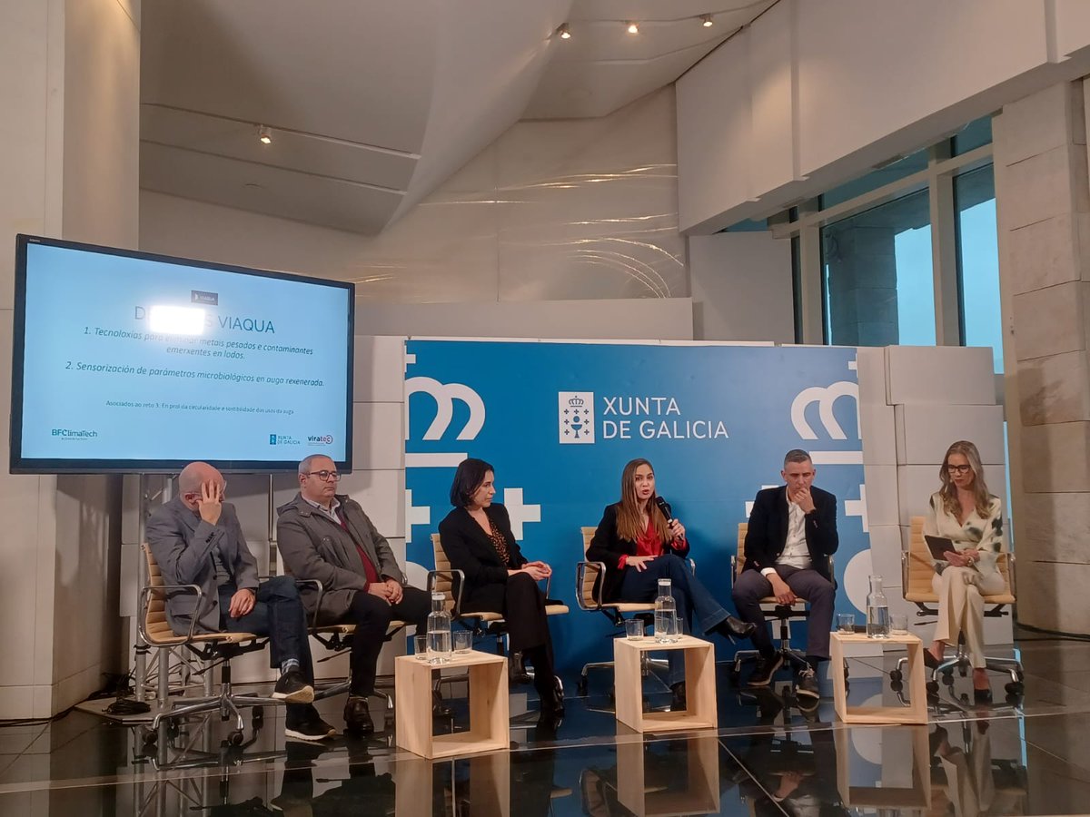 Estivemos na presentación dunha nova edición de #BFClimaTech onde a nosa directora de Innovación, <a href="/Leticia_RguezH/">Leticia Rodríguez Hernández</a>, participou na mesa redonda explicando os dous retos que propuxemos dende #Viaqua. 👩‍🔬💧 

ℹ️ bfclimatech.gal/challenges/des…