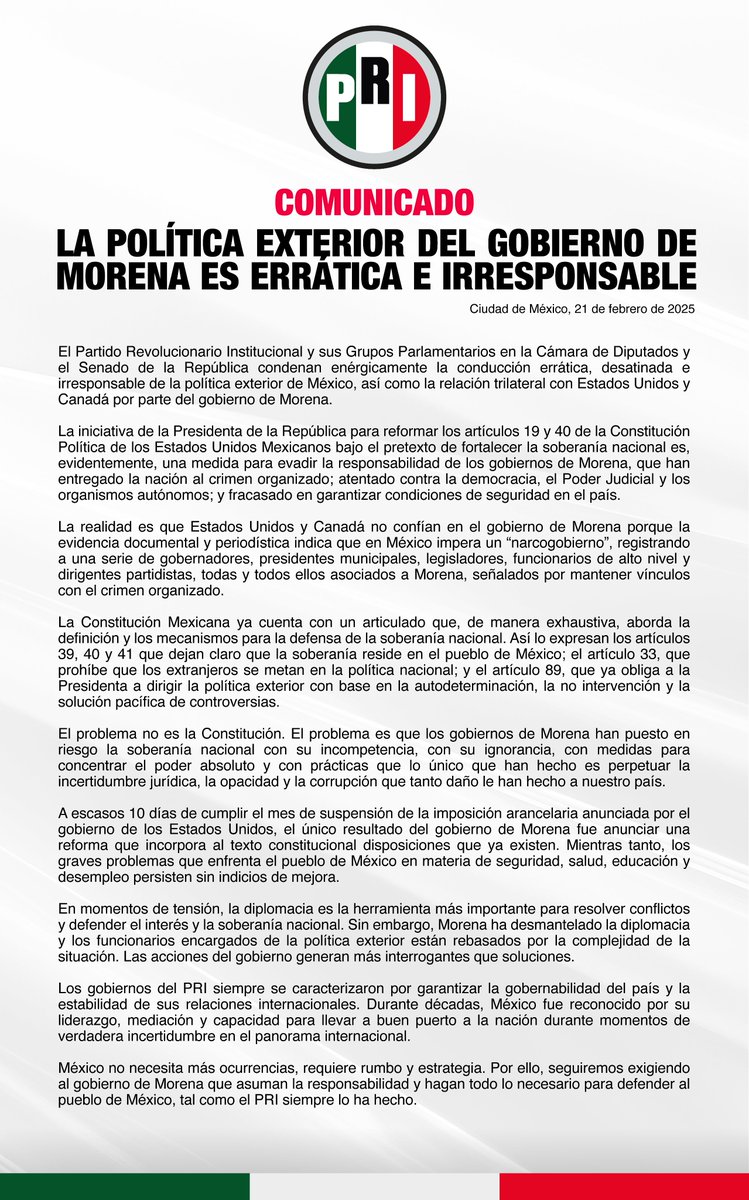 La política exterior del gobierno de Morena es errática e irresponsable.