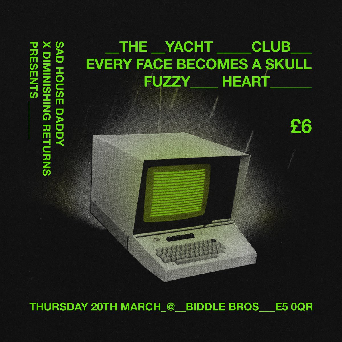 Every Face Becomes A Skull (@_efbas) on Twitter photo On 20th March we are playing in London with our pals <a href="/theyachtclubtyc/">The Yacht Club</a> and <a href="/fuzzyheartband/">Fuzzy Heart</a> at <a href="/BrosBiddle/">BiddleBros</a>.
Tickets: skiddle.com/whats-on/Londo…
Thanks to <a href="/sadhousedaddy1/">Sad House Daddy</a> and <a href="/diminishingret/">Diminishing Returns</a>. On 20th March we are playing in London with our pals <a href="/theyachtclubtyc/">The Yacht Club</a> and <a href="/fuzzyheartband/">Fuzzy Heart</a> at <a href="/BrosBiddle/">BiddleBros</a>.
Tickets: skiddle.com/whats-on/Londo…
Thanks to <a href="/sadhousedaddy1/">Sad House Daddy</a> and <a href="/diminishingret/">Diminishing Returns</a>.