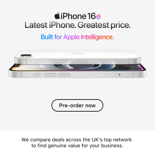 iPhone 16e. Built for Apple Intelligence and powered by the A18 chip, it features a supersized battery life to get all work done, text, browse, and more. Plus, the 48MP Fusion camera lets you shoot super-high-resolution photos. bit.ly/3QtgobX