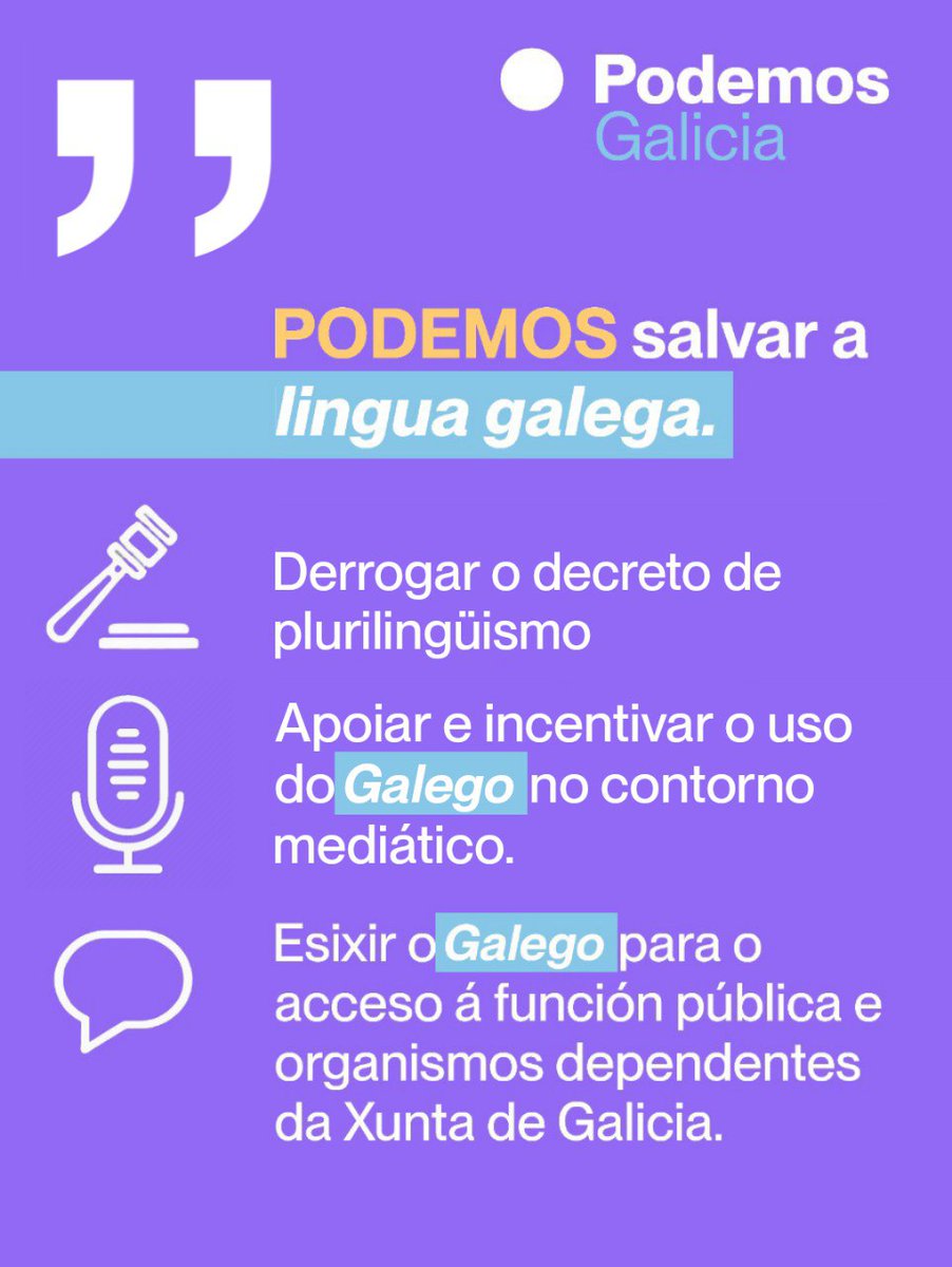 Podemos_Galicia's tweet image. Medidas urxentes contra o debilitamento do galego por parte do PP 👇🏿