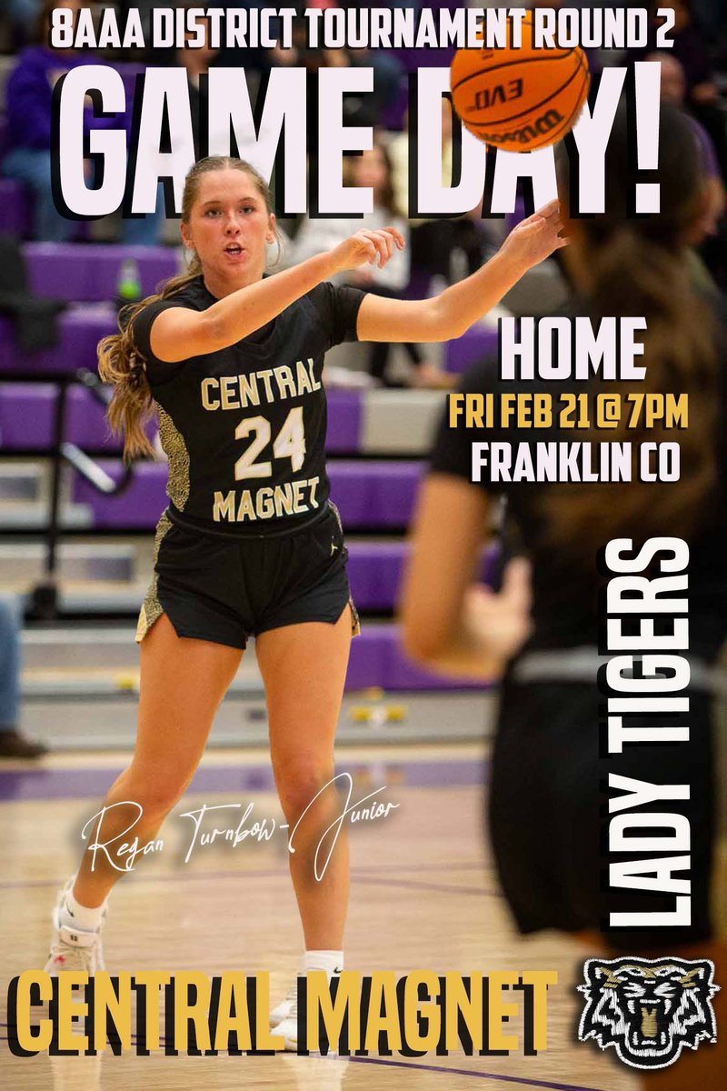 It’s Game Day!!!! The Central Magnet Lady Tigers take on Franklin County tonight at 7pm at Central Magnet in the semifinals of the 8AAA District Tournament!!! Let’s have a huge crowd tonight for the Lady Tigers!!!! Go Lady Tigers!!!