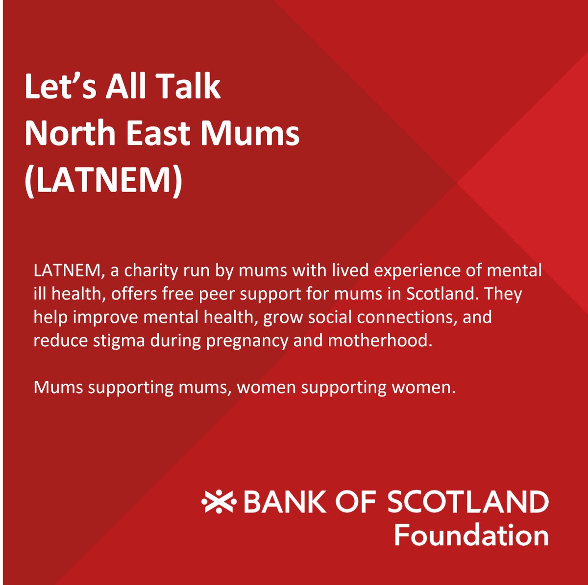 On #IWD, we're proud to support LATNEM through our Enable grant programme 🩷LATNEM, run by mums with lived experience, offers free peer support to mums in Scotland, improving mental health, building social connections, and reducing stigma #BuildingABrighterFuture @latnem7