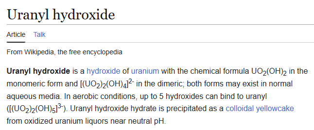 Agemmata's tweet image. Random thought popped into my head this morning: "I wander if 'Uranium Hydroxide' Exists...". 

Googled it, and apparently it does...

UO2-(OH)2...

"UOOOOHH! "

😭😭😭