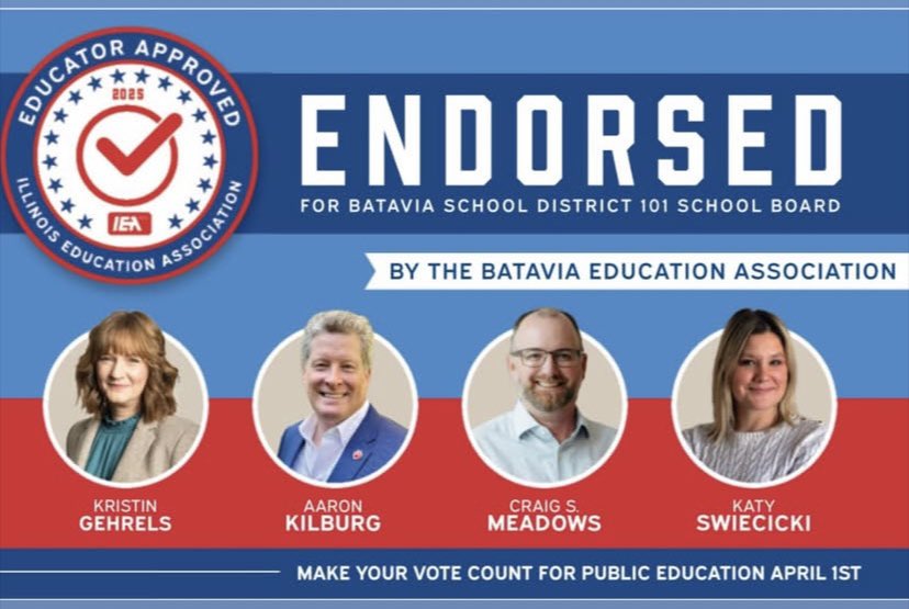 KilburgAaron's tweet photo. Thank you to the Batavia Education Association for your endorsement—I am deeply honored and grateful for your support.

@Andrew_Ray_ 
@BPS101 https://t.co/ukdNzNU2BG