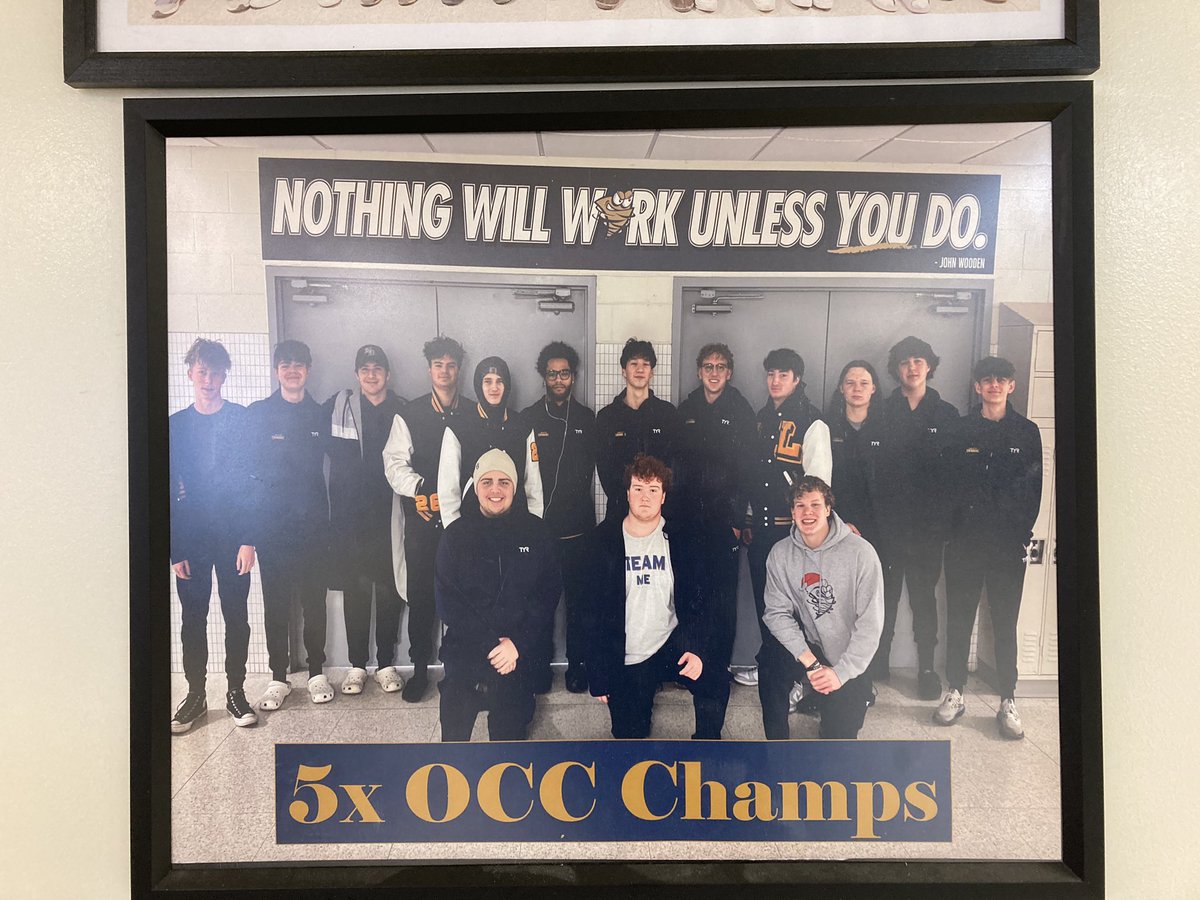 LHSGalesOffice's tweet photo. Hung this last week as our Boys Swim Team won their 5th straight OCC Championship. Good luck to Jack and Will as they are swimming in the state meet this weekend. https://t.co/xu5KQvHbEs