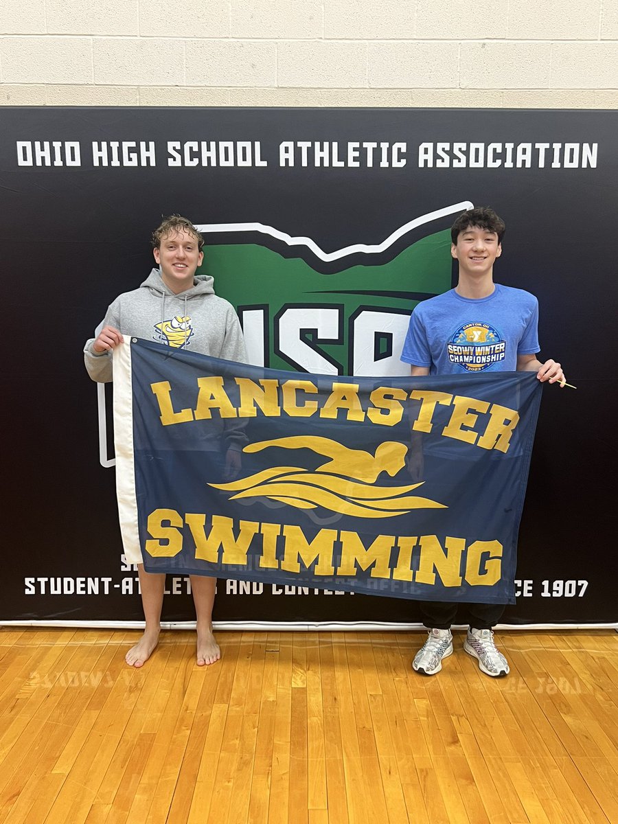 LHSGalesOffice's tweet photo. Hung this last week as our Boys Swim Team won their 5th straight OCC Championship. Good luck to Jack and Will as they are swimming in the state meet this weekend. https://t.co/xu5KQvHbEs