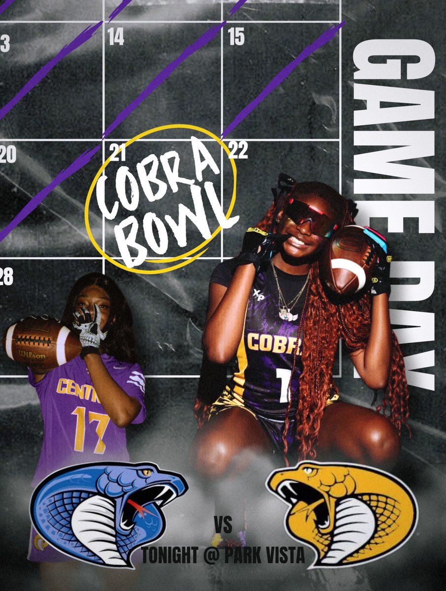 🚨 BIG GAME 🚨 COBRA BOWL 🐍 
Come out and support as we travel down south to take on park vista 🔥🔥 Your not going to want to miss this game 😎 <a href="/CoachNClements/">Coach Nick Clements</a> <a href="/CoachCody54/">Coach Cody Neese</a> <a href="/CoachRichDL/">Coach Rich</a> <a href="/karlaaa_011/">Karla Timothy</a> <a href="/Adrienne_358/">Adrienne Rivera</a> <a href="/LaylaBurke2026/">Layla Burke</a> <a href="/d1_erin/">Erin</a> <a href="/KGrone52373/">kailee grone</a> @kalidanielsflag