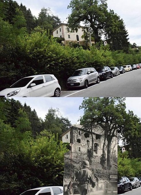 FotosDeFatos's tweet image. O antes e depois de uma casa em Montese, na Itália.
Na fotografia atual podemos ver uma casa e uma árvore que presenciaram os soldados da Força Expedicionária Brasileira, #FEB, que lutavam contra alemães na década de 1940.