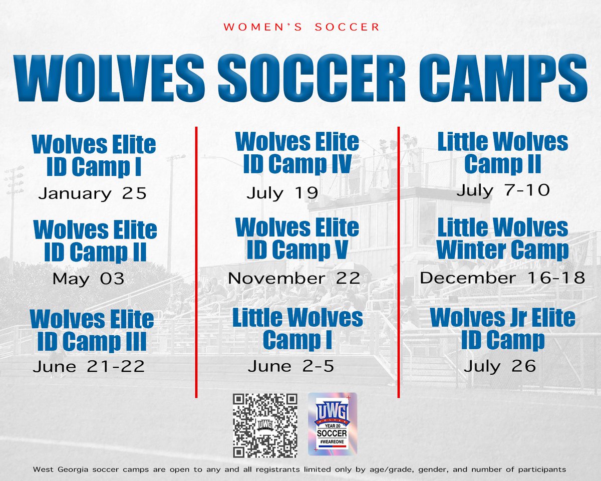 🚨2025 Soccer Camps!🚨

We are excited to welcome you to our beautiful campus! 

Register now using the link in our bio. 

#WeAreOne #UWGSOCCER #soccercamps #DivisionIsoccer