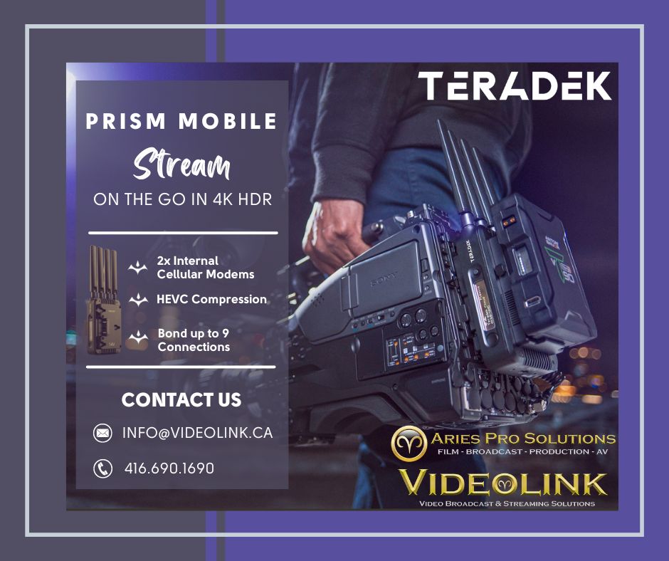 Videolink's tweet image. #teradek introduces Prism Mobile, the most resilient bonded cellular #encoder, 2 internal modems, up to 9 connections, stream on the go #4K HDR. Contact Us 📩info@videolink.ca ☎ 416.690.1690 ♈️ Videolink/Aries Pro Solutions - your 🇨🇦 source for #liveproduction #wirelessvideo