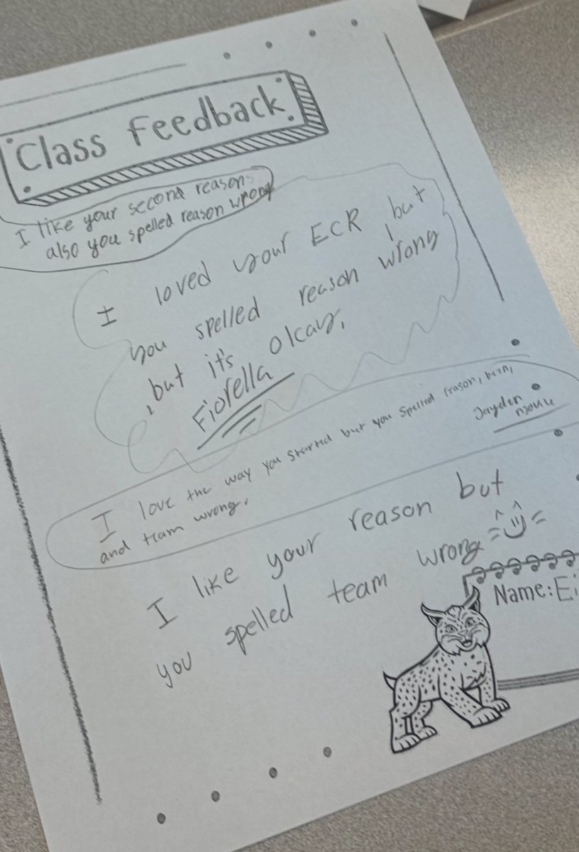Meredith Robertson (@merezie70) on Twitter photo Celebrating our ECRs with a gallery walk giving each person a compliment/something to work on. “I loved your 2nd reason, but you spelled reason wrong.” 🤣🤣. They were calling each other out on incorrect spellings, punctuation, and not enough “pink.” <a href="/CFISDByrd/">Byrd Elementary</a> <a href="/CFISD_ELAR2_5/">CFISD ELAR 2-5</a> Celebrating our ECRs with a gallery walk giving each person a compliment/something to work on. “I loved your 2nd reason, but you spelled reason wrong.” 🤣🤣. They were calling each other out on incorrect spellings, punctuation, and not enough “pink.” <a href="/CFISDByrd/">Byrd Elementary</a> <a href="/CFISD_ELAR2_5/">CFISD ELAR 2-5</a>