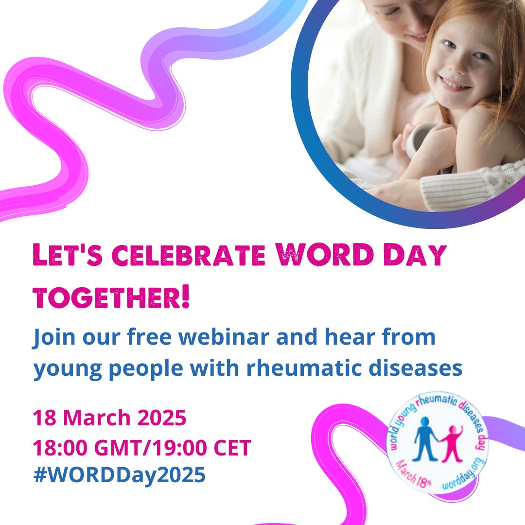 Let’s celebrate WORD Day together, on our FREE webinar:
Empower to Thrive: Raising Awareness of Young People with a   Rheumatic Disease

🗓️Tuesday 18   March 2025, at 7 pm CET
🔗 Register   for FREE here: bit.ly/wordday2025

#WORDDay2025 #SpoonieLife #RMDs #RheumaticDisease
