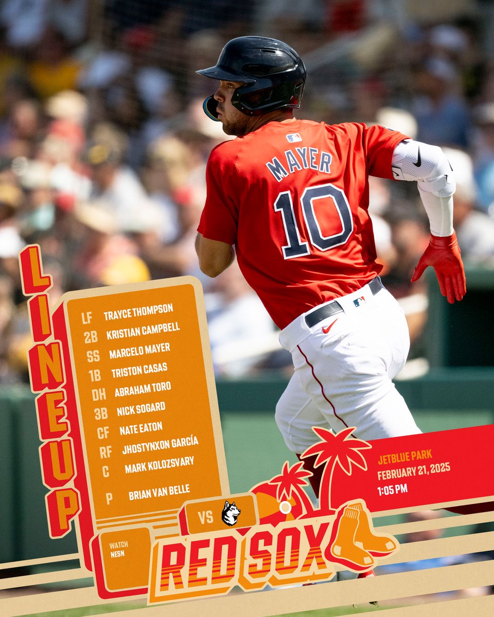 Trayce Thompson LF
Kristian Campbell 2B
Marcelo Mayer SS
Triston Casas 1B
LINEUP: 
Abraham Toro DH
Nick Sogard 3B
Nate Eaton CF
Jhotynxon Garcia RF
Mark Kolozsvary C
Brian Van Belle P

February 21, 2025
1:05 PM ET 
Watch: NESN

IMAGE: Marcelo Mayer rounds the bases in a Spring Training game. 
